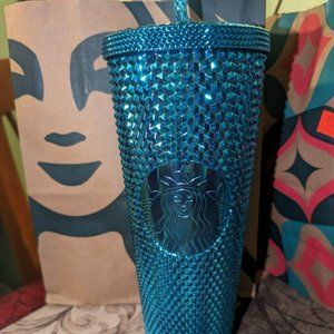 Starbucks 2023 Blue Chrome Studded Venti 24oz Tumbler with Straw